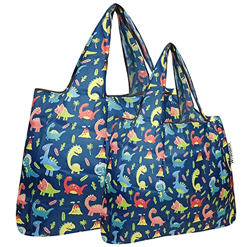 allydrew Large Foldable Tote Nylon Reusable Grocery Bags - color: Set of 2, Dinosaurs, size: Large & Small (Set of 2)