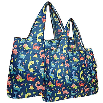allydrew Large Foldable Tote Nylon Reusable Grocery Bags - color: Set of 2, Dinosaurs, size: Large & Small (Set of 2)