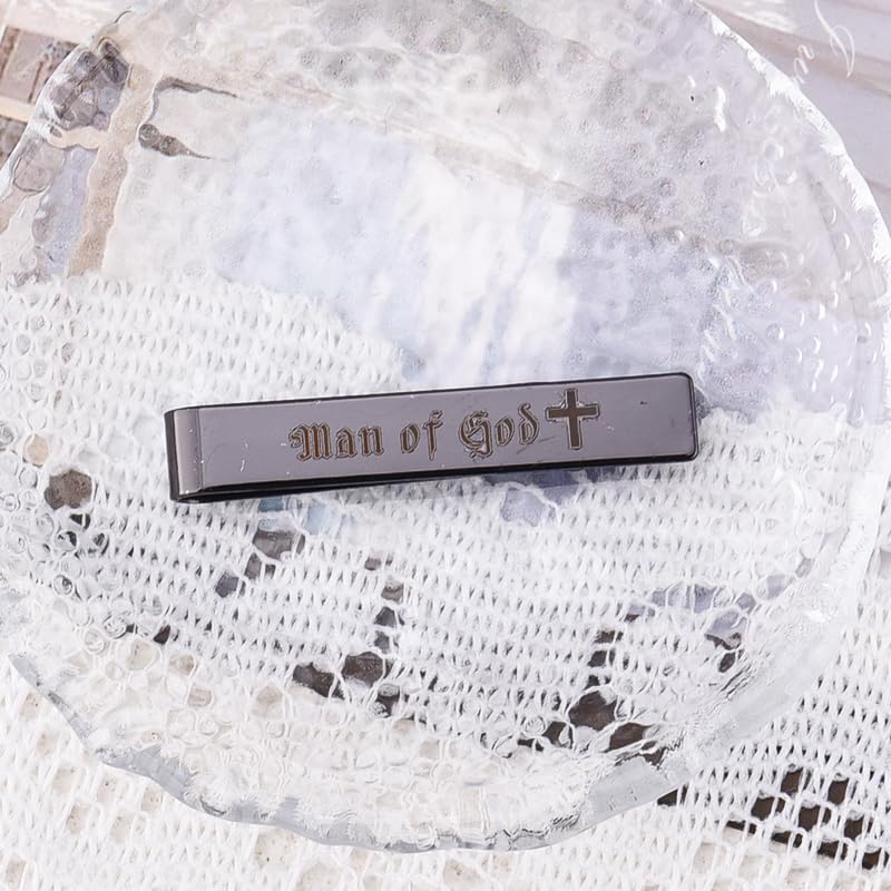 Novelty Mens Tie Clip for Wedding Graduation Gift for Him Son Grandson Birthday Christmas Gift Tie Clips for Dentist Pilot - style: man of god-black
