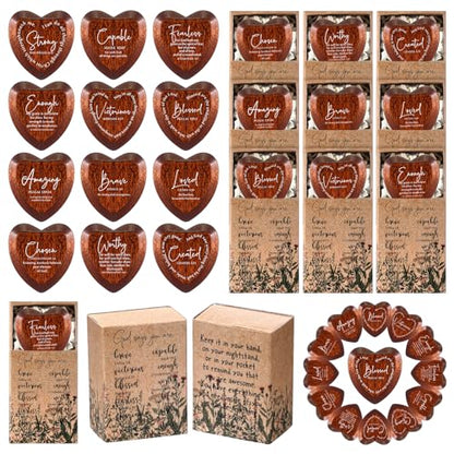 Yalikop 24 Sets Christian Gift Bulk Wooden Scripture Hearts, Dark Brown - color: Dark Brown