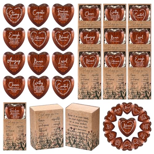 Yalikop 24 Sets Christian Gift Bulk Wooden Scripture Hearts, Dark Brown - color: Dark Brown