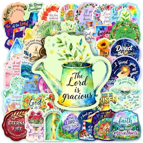 50PCS Christian Stickers, Bible Verse Religious Vinyl Decals, Waterproof Inspirational Faith Quote Stickers for Water Bottle, Laptop, Scrapbook,Phone, Skateboard, Luggage, Teens Girls, - color: Watercolor Motivational Stickers -5
