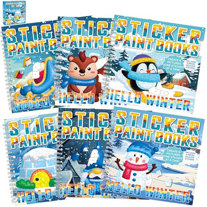 6Pcs Hello Winter Paint by Sticker Books for Kids Ages 4-8 Sticker by Number Books Activity Book for Kids Ages 3-5 Sticker Puzzle Book Xmas Craft Art Toddler Girl Gift with Snowman Penguin 48 Pictures - style: Hello Winter