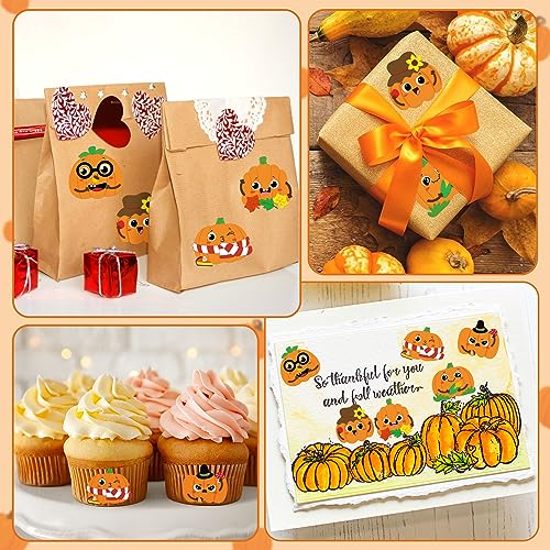 Haooryx Fall Pumpkin Stickers Roll, 300 Pcs Make Your Own Halloween Pumpkin - style: Halloween pumpkin 1Roll