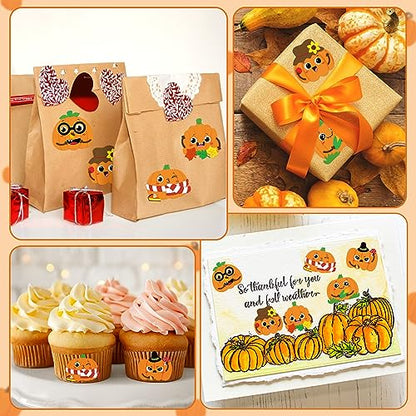 Haooryx Fall Pumpkin Stickers Roll, 300 Pcs Make Your Own Halloween Pumpkin - style: Halloween pumpkin 1Roll