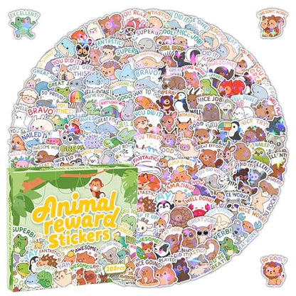 200PCS Holographic Animal Reward Stickers for Kids, Cute Inspirational Affirmation Stickers with Motivational Quotes for Water Bottles Laptops Journals, Teacher Reward Sticker for Classroom Students - style: 200 PCS Holographic Animal Inspirational Sticke