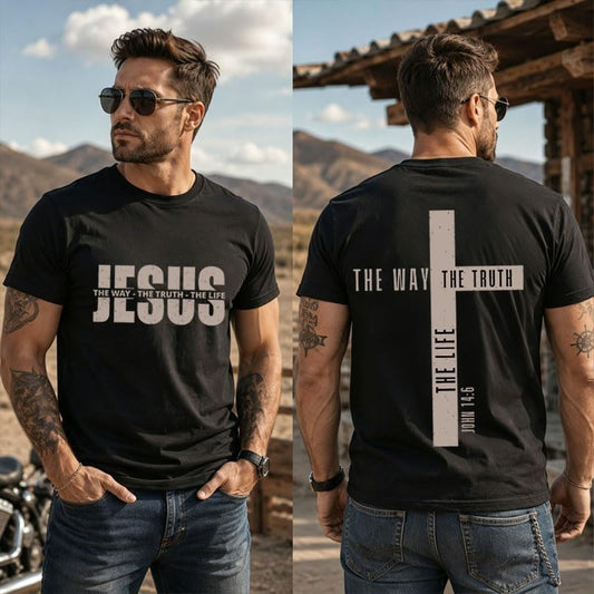 Christian Shirts for Men Jesus T Shirt The Way The Truth The Life Shirts - color: Black, size: 3X-Large