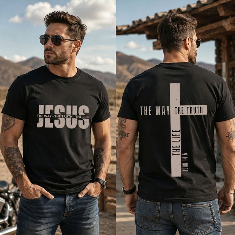 Christian Shirts for Men Jesus T Shirt The Way The Truth The Life Shirts - color: Black, size: Medium