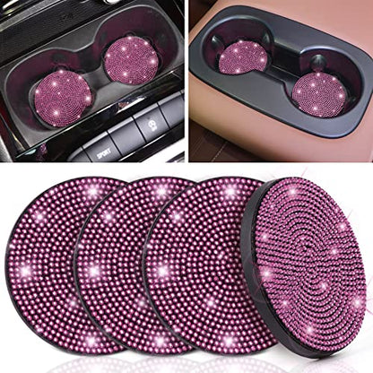 ToBeQueen Pink Car Cup Holder Coaster, 4 Pack Crystal Rhinestone Bling Coaster Universal 2.75 Inch Anti-Slip Shockproof Car Cup Mat Auto Interior Accessories for Women Girl, Pink - color: E-pink