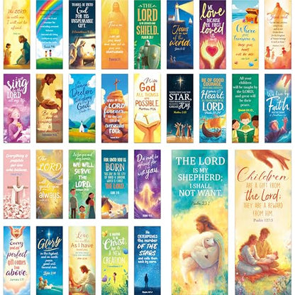 120 PCS Bible Verse Bookmarks, 30 Delicate Designs Mini Prayer Cards Cartoon Style Motivational Inspirational Quote Page Marks for Bible Study, Religious, Christian, Book Lovers - style: Bible Verse Bookmarks（Cartoon Style）
