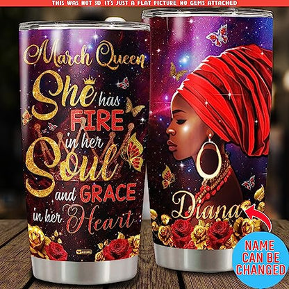 WAZONE Tumbler Personalized Birthday Months Woman Black Women African American Girls Stainless Steel Travel Mug Insulated Cup With Name Butterfly Flower May June August July March Queen - color: Black Women