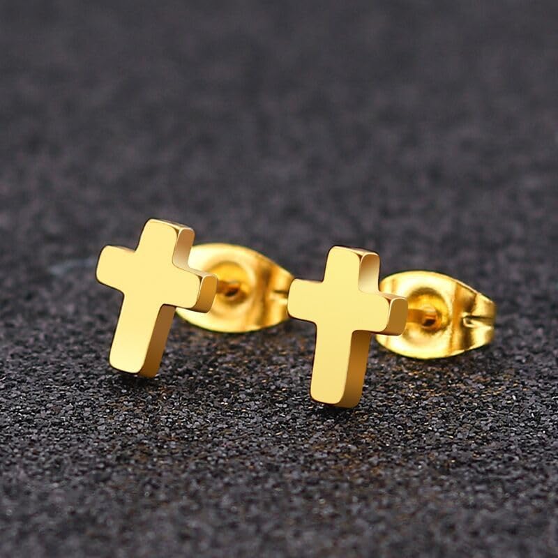 ONLYJUMP 925 Sterling Silver Cross Stud Earrings For Women Fashion Earrings Cross Earrings Small 14k Gold Plated Cross Earrings Studs Jewelry Gifts - color: Gold