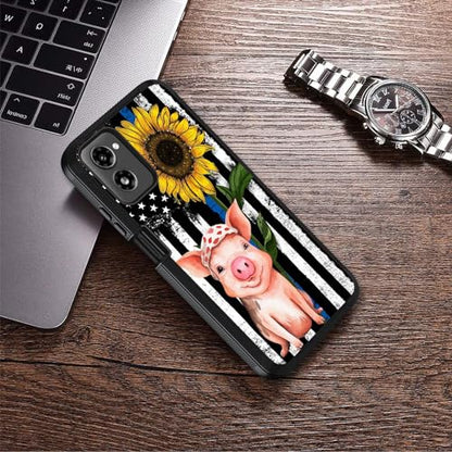 Designed for Moto G Power 5G 2024 Case, Military Grade Heavy Duty 3-Layer Shockproof Full-Body Protective Cover for Motorola Moto G Power 5G 2024, American Flag Sunflower and Cute Pig - color: American Flag Sunflower and Cute Pig