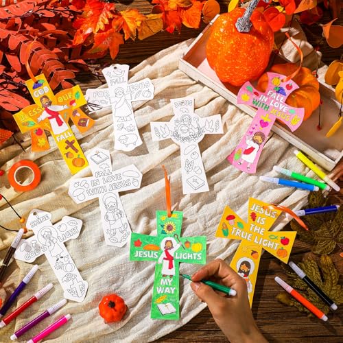 Dunzoom 48 Set Fall Religious Crafts Kit Fall for Jesus DIY Coloring Crafts - style: Fall