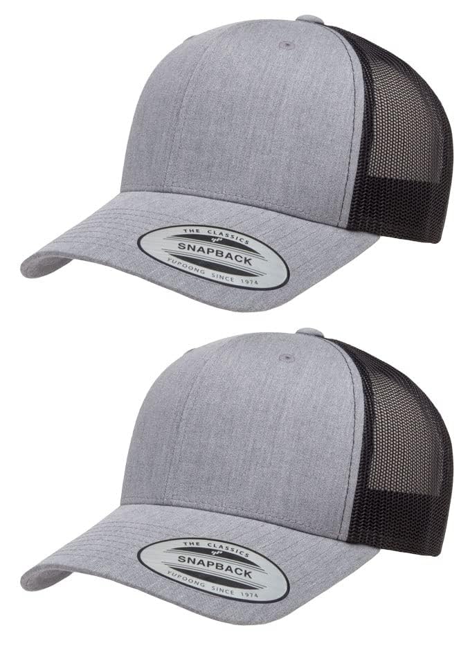 Yupoong Yp Classics Retro Trucker Cap - color: Heather/Black, size: One Size, style: 2 Pack