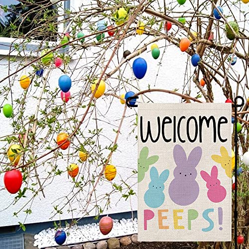 Welcome Easter Garden Flag Double Sided Vertical 12×18 Inch Bunny Banners Spring Yard Outdoor Farmhouse Decoration DF019 - size: 12" X 18"