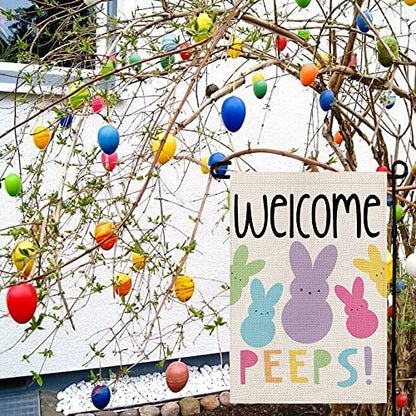 Welcome Easter Garden Flag Double Sided Vertical 12×18 Inch Bunny Banners Spring Yard Outdoor Farmhouse Decoration DF019 - size: 12" X 18"