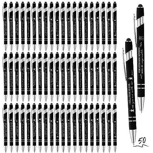 Fuutreo 50 Pcs Christian Pens Gift Bulk Bible Verse Inspirational Ballpoints Screen Touch Positive Scripture Metal Pens for Bible Set Church Member Grandparents Clergy Pastor Women Men(Black) - color: Black