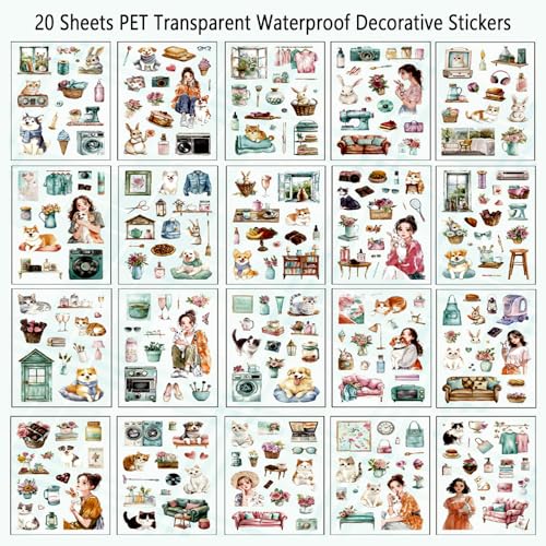 Coffee Time PET Sticker Book, 20 Sheets Die Cut Stickers - color: Peppermint Nap