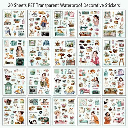 Coffee Time PET Sticker Book, 20 Sheets Die Cut Stickers - color: Peppermint Nap
