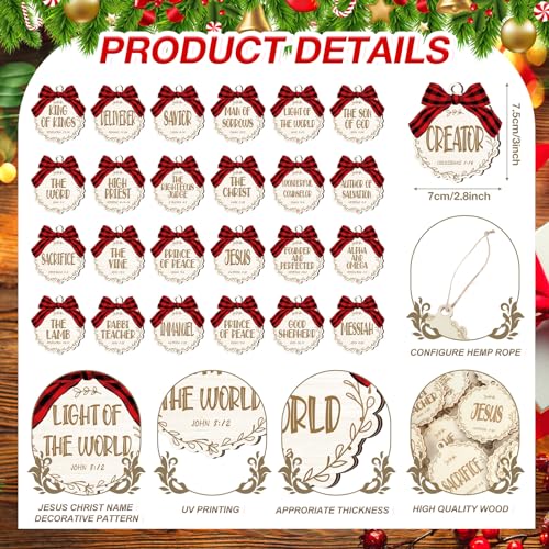Soaoo 50 Pcs Christmas Names of Jesus Wooden Ornaments, Novel, Beige - color: Beige, size: Novel