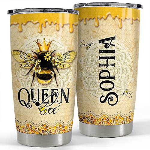 SANDJEST Personalized Queen Bee Tumbler 20oz 30oz Tumblers with Lid Gift for Women Girl Daughter Sister Animal Lovers Christmas Birthday - color: Bee 1