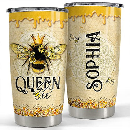 SANDJEST Personalized Queen Bee Tumbler 20oz 30oz Tumblers with Lid Gift for Women Girl Daughter Sister Animal Lovers Christmas Birthday - color: Bee 1