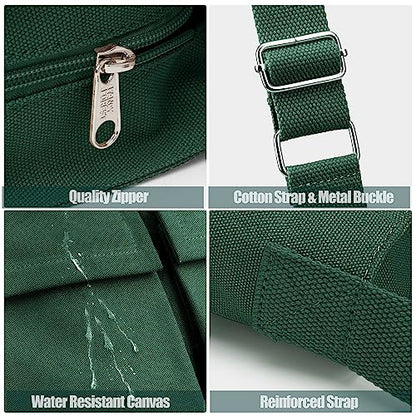 KALIDI Canvas Tote Bag Zipper Large Crossbody Shoulder Bag Messenger Bag - color: Upgraded Dark Green