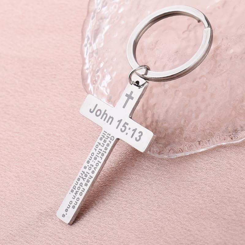 YALLNASL Christian Christmas Birthday Gifts for Daughter Son Inspirational Gifts for Women Men Christian Cross Keychains - color: John 15:13