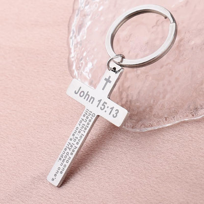 YALLNASL Christian Christmas Birthday Gifts for Daughter Son Inspirational Gifts for Women Men Christian Cross Keychains - color: John 15:13