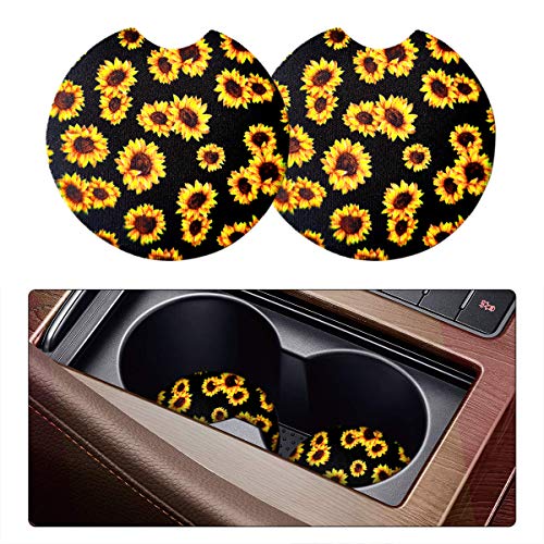 2 Pack Car Coasters for Drinks Absorbent - 2.75 Inch Cute Car Cup Holder Coasters for Women, Removable Cup Holder Coaster for Your Car, Car Interior Accessories for Women & Girls (Sunflower) - color: Sunflower