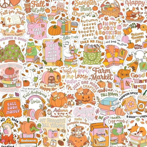 100 Pcs Fall Bookish Stickers for Adult, Vinyl Pumpkin Decals - style: Fall Bookish