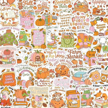 100 Pcs Fall Bookish Stickers for Adult, Vinyl Pumpkin Decals - style: Fall Bookish