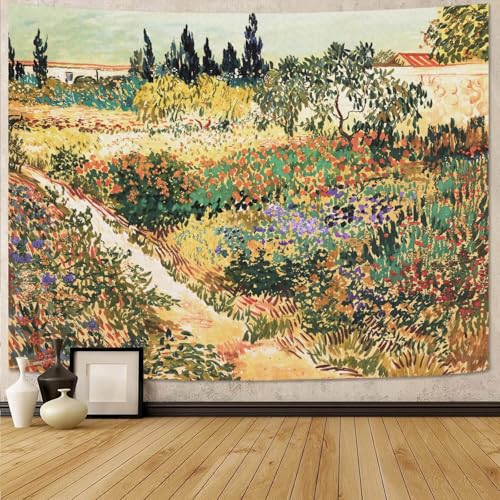 Haibimen Van Gogh Tapestry Impressionist Art Landscape Tapestry for Bedroom Vintage Cottage Garden Tapestries Wall Hanging for Living Room, Bedroom, Dorm (Yellow 2, 80''×60'') - color: yellow 2, size: 80"L x 60"W