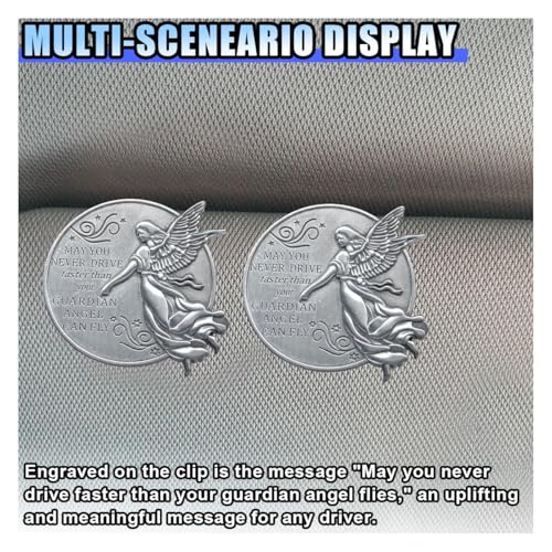 Guardian Angel Visor Clip for Car, Bless Driving Safety Car Accessories, Reads MAY YOU NEVER DRIVE FASTER THAN YOUR GUARDIAN ANGEL CAN FLY, Religious New Driver Presents for Family, Friend (2PCS) - size: 2PCS