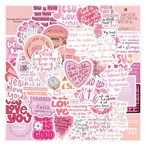 Pink Bible Quote Stickers Christian Sayings Decals for Saints Adults 55PCS - color: Pinkquote