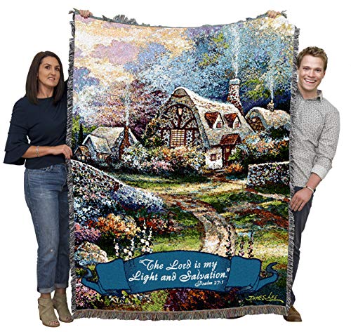 Pure Country Weavers Springtime Glory Blanket by James Lee - The Lord is My Salvation -Scriptures -Psalm 27:1 - Religious Gift Tapestry Throw Woven from Cotton - Made in the USA (72x54) - color: Psalm 27:1 Scenic, size: 72" x 54"