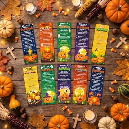 Halloween Christian Bookmarks Gifts - 200 Pcs Fall Religious Bookmark Paper Pumpkin Scripture Page Book Marks for Women Men Thanksgiving Office Book Lovers Church Party Favors - color: Halloween Pumpkin