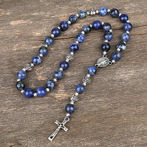 8mm Handmade Anglican Prayer Beads Rosary for Women - color: Silver(Blue-Vein stone)
