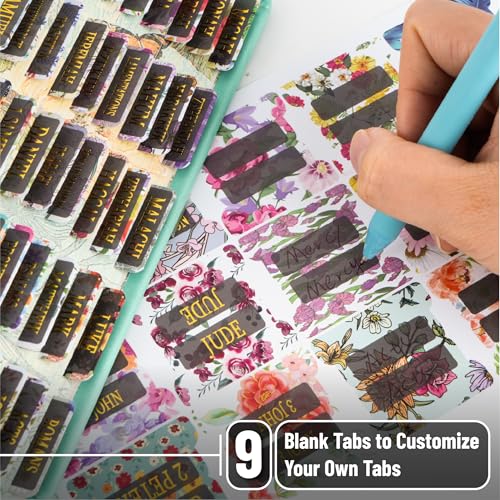 Mr. Pen- Laminated Bible Tabs, 75 pcs, Gold Foil Embossed Lettering - color: Floral Design Gold Writings