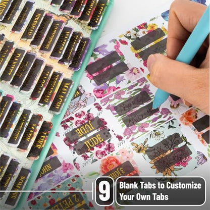 Mr. Pen- Laminated Bible Tabs, 75 pcs, Gold Foil Embossed Lettering - color: Floral Design Gold Writings