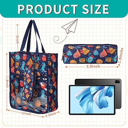 Kids Cute Tote Bags for Boys Girls Ages 4-16,Handbags with Pencil Case, Book Tote Bags with Zipper for School and Playtime (blue) - color: Blue