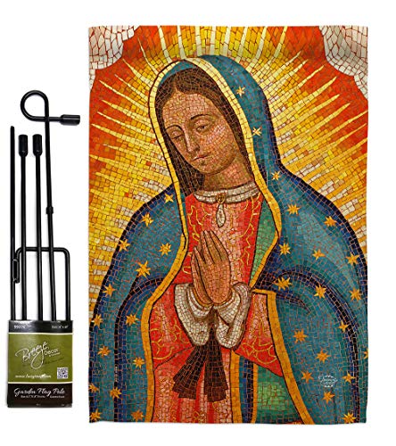 Lady of Guadalupe Garden Flag Set with Stand Religious Faith Hope Grace Peace Dove Christian Religion Easter Small Decorative Gift Yard House Banner Double-Sided Made In USA 13 X 18.5 - size: Garden Flag Set 13"x 18.5" w/ Flagpole