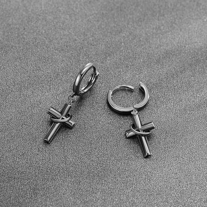 Cross Earrings 925 Sterling Silver Cross Dangle Earrings Christianity Jewelry Gift for Men Women - style: Ring Cross-Black