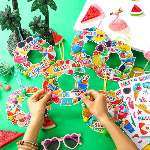 Hollowfly 48 Sets Summer Wreath Craft Kits DIY Paper Hanging Ornaments - style: Summer Party