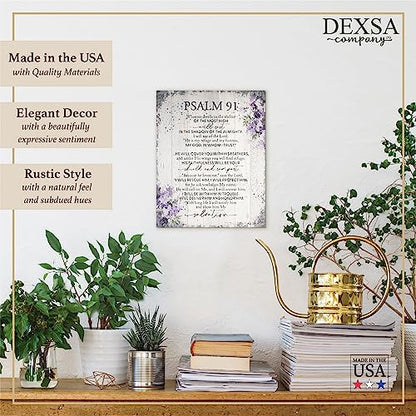 DEXSA Psalm 91 Wood Plaque - Made in the USA - 11.75 in x 15 in - Classy Vertical Frame Wall Hanging Decoration | Because He Loves Me, Says the Lord | Christian Family Religious Home Decor Saying