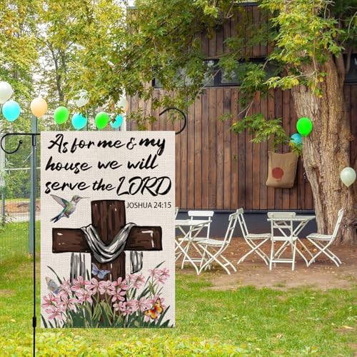 Spring Garden Flag Religious Christian Cross Spring Vertical Double Sided Yard Outdoor Decorations 12.5 x 18 Inch