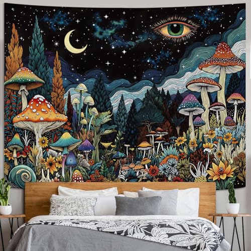 Fungarth Hippie Mushroom Forest Tapestry Vintage Floral Plant Snail Tapestries Wall Hanging Hippy Moon Night Small Tapestry for Bedroom Living Room Study Classroom Dorm 48 x 36 inch - color: Cloud Sky, size: 48"L x 36"W