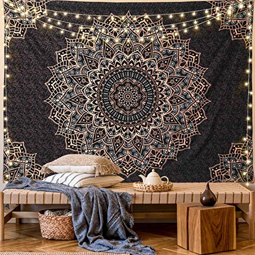 Black Mandala Tapestry Wall Hanging Psychedelic Wall Tapestry Aesthetic Indian Hippie Decor Bohemian Art Boho Home Decoration for Bedroom,Living Room,Dorm - color: Black Vintage Mandala Tapestry, size: 59"L x 51"W