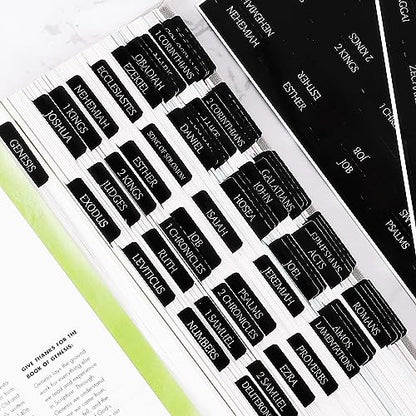 Thinkor Reposition Laminated Bible Tabs, Large Print Stickers, Easy to Read and Apply Bible Tabs for Women and Man (Luxury Black) - color: Luxury Black
